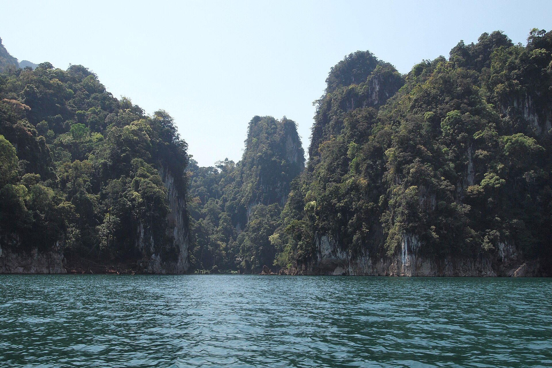 Limestone karsts rising over Khao Sok's rainforest